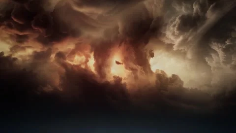 Fiery Orange Storm Sky Apocalyptic Cloud Formation Stock Footage 337812541