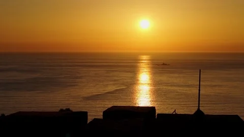 Fiery Orange Sunset Over Mediterranean Sea In Nigran, Spain - Drone Shot Stock Footage 281646116