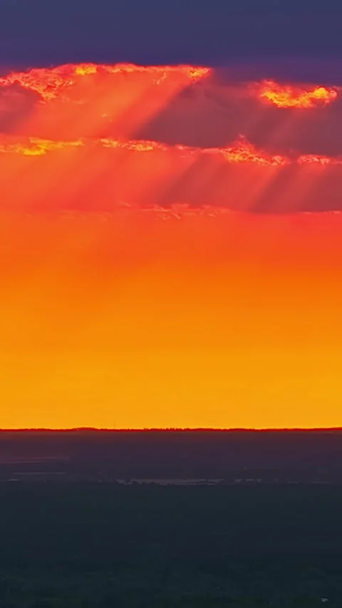 Fiery Orange Sunset Timelapse Sun Rays Burning Clouds Horizon Video stock 341179761