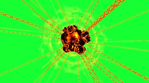 Fiery Orbs Explosion with Radiant Chain Rays - Green Screen Special Effect Stock Footage 264627516