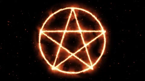 Fiery pentagram animation on black background with glowing particles, mysti.. Stock Footage 332704971