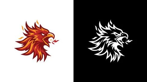 Fiery Phoenix Bird Head Mascot Logo Design in Color and Monochrome Variations 스톡 일러스트