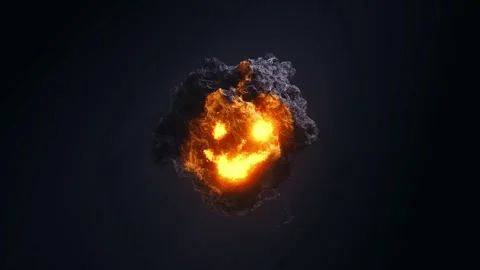 Fiery pumpkin face emerges from dark swirling abstract matter Stock Footage 327507905