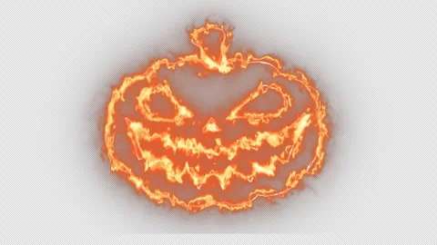 A fiery pumpkin of lines laughs ominously , on a transparent background with an Stock Footage 250506517