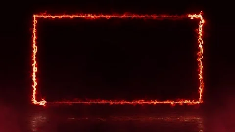 Fiery rectangle frame with glowing energy on dark background for livestream Stock Footage 342136817