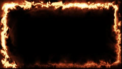 Fiery rectangular frame with burning edges creating dynamic motion on black.. Stock Footage 334908462