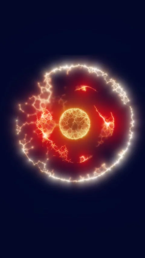Fiery red and orange abstract sphere surrounded by lightning arcs, symboliz.. Stock Footage 319747493