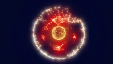 Fiery red and orange abstract sphere surrounded by lightning arcs Stock Footage 321707347