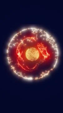 Fiery red and orange abstract sphere surrounded by lightning arcs, symbolizin Illustrazione stock