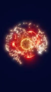 Fiery red and orange abstract sphere surrounded by lightning arcs, symbolizin Stock Illustration