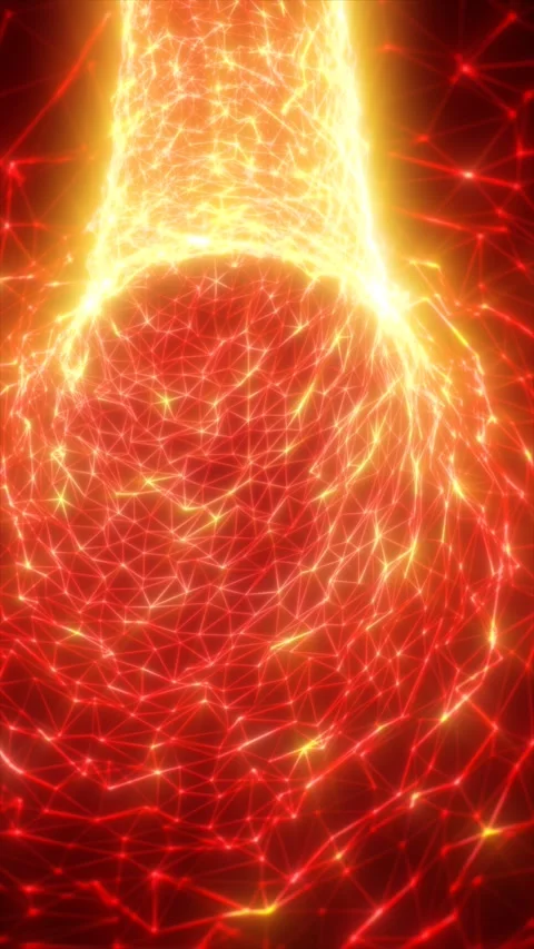 Fiery red and orange digital network mesh with glowing nodes and polygon li.. Stock Footage 334888620