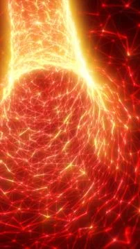 Fiery red and orange digital network mesh with glowing nodes and polygon li.. Stock Illustration