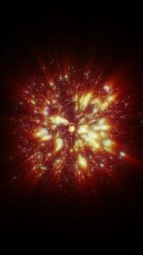 Fiery red and yellow abstract explosion with glowing particles, radiant bur.. Stock Illustration
