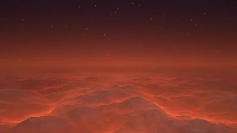 Fiery red clouds on an alien planet surface under starry sky. 4K Video stock 342781811