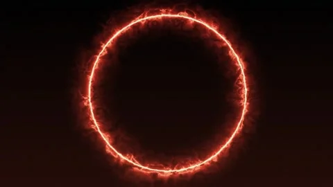 Fiery red energy circle frame on dark background, futuristic and power themes Stock Footage 336743211