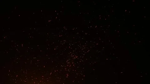 Fiery red fire sparks rising wind night sky. Bright burning fire particles and Stock Footage 333958519