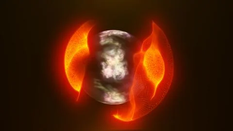 Fiery red glowing energy arcs surrounding a central blurred metallic core, .. イラスト素材