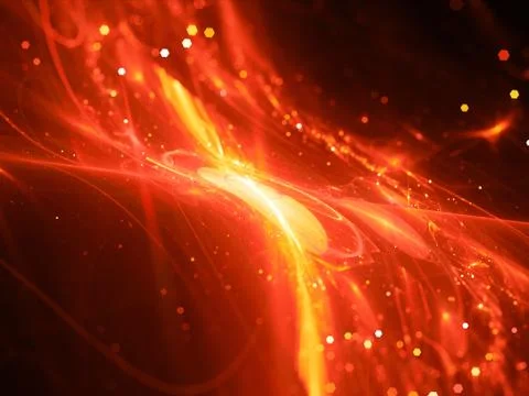 Fiery red glowing new technology flow in space Illustrazione stock
