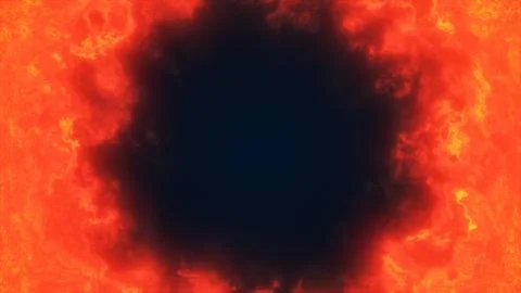 Fiery red lava-like clouds forming a molten glowing portal around a deep dark Stock Illustration