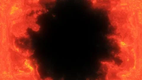 Fiery red lava-like clouds forming a molten glowing portal around a deep da.. 스톡 일러스트