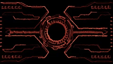 Fiery red neon HUD interface elements with core. Futuristic fiery red neon .. Stock Footage 338240386