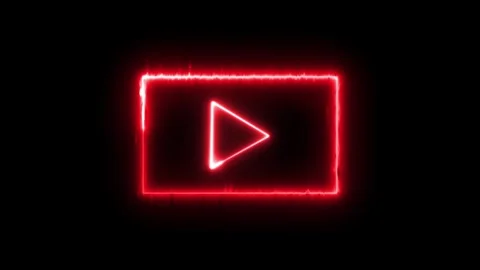Fiery Red Neon Play Button Inside a Rectangular Frame on a animated Black B.. Stock Footage 334122577