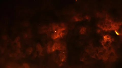 Fiery red smoke and flame overlay on black, glowing ember texture for cinem.. Stock Footage 343758039