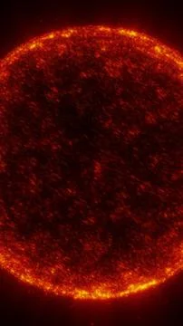 Fiery red solar sphere with glowing plasma surface, intense heat, and brigh.. Stock Illustration