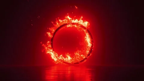 Fiery ring slowly burns with intense red glow on dark floor Stock Footage 327517575
