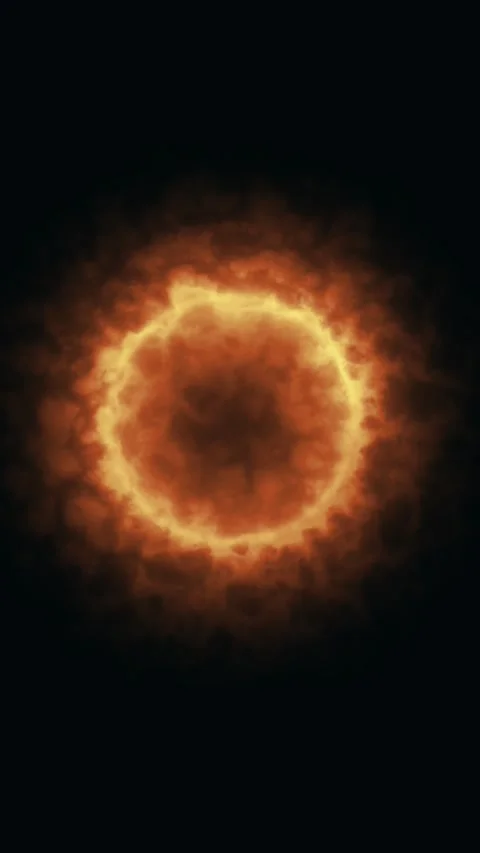 Fiery ring vertical video. Burning circle with glowing halo and orange smok.. 動画素材 321628566