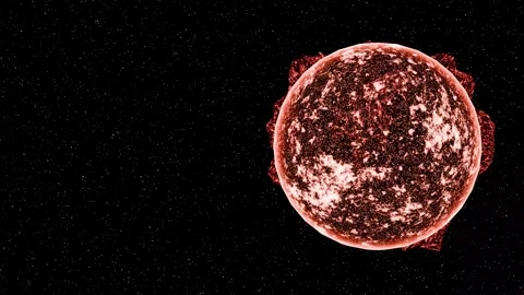 Fiery Rotating Star with Plasma Eruptions in Deep Space 4K 60FPS loop Stock Footage 300845281