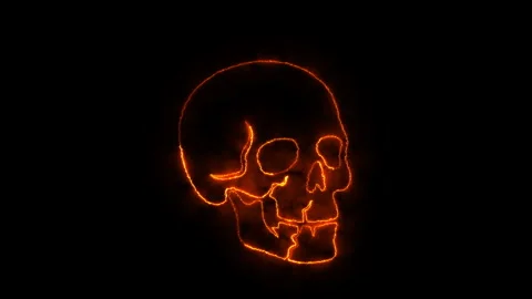 Fiery skull animation with neon glowing outlines isolated on black backgrou.. 스톡 동영상 339074168