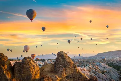 Fiery sky in Cappadocia Stock Photos