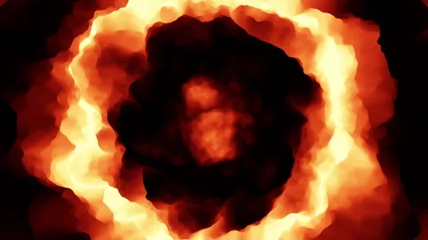 Fiery smoke ring explosion effect with glowing flames on dark background Stock Footage 333164085
