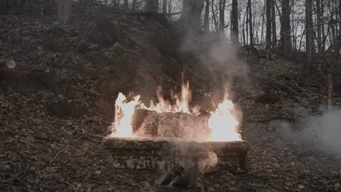 A fiery sofa / couch in the forest Video stock 86220326