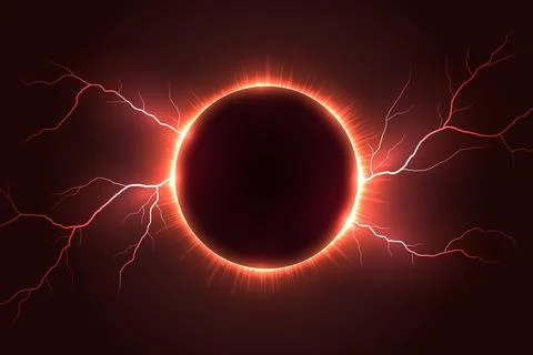 Fiery Solar Eclipse with Radiant Red Lightning Stock-Illustration