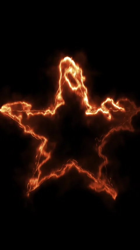 Fiery star outline glowing with electric energy in dark space motion. 動画素材 337710272