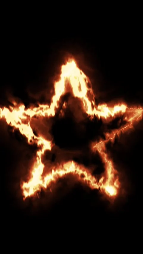 Fiery star shape burning with intense flames against black background. Vídeo Stock 337710301