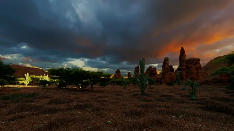 Fiery storm evening sunset dusk clouds old american west navajo desert nature Vidéo 181458462