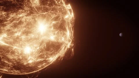 Fiery Sun and Planet in Space Stock Footage 340373348