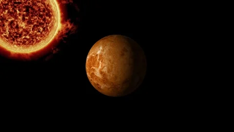 Fiery sun orbited by a rotating celestial body, showcasing a dynamic solar .. Stock Footage 333937388