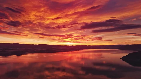 Fiery Sunrise Reflections Over Trondheim Fjord Stock Footage 319939761