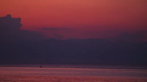 Fiery sunset over the Corinthian Gulf, Peloponnese, Greece. Stock Footage 314666549