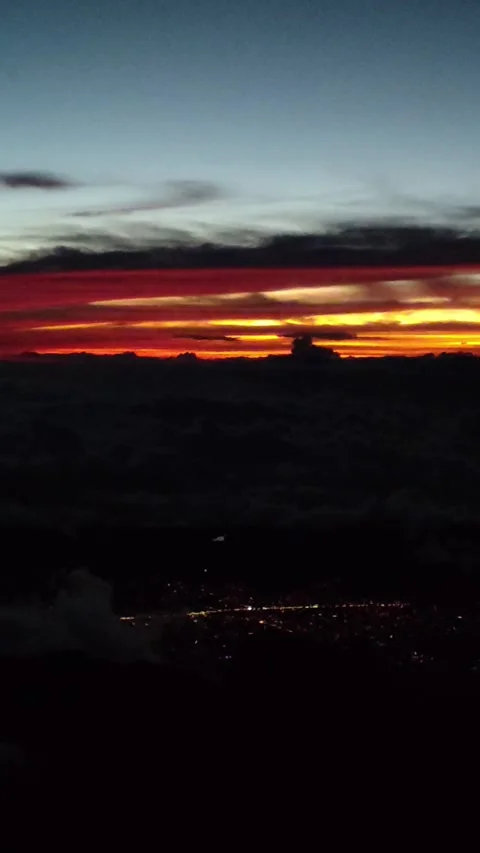 Fiery Sunset Over Distant Town Lights Stock Footage 320500420