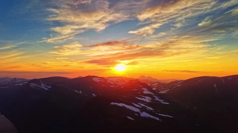 Fiery Sunset Over Snowy Mountains in Oppdal Norway Video stock 319994945