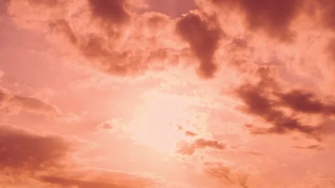 Fiery Sunset Sun Orange Red Sky and Cumulus Clouds Time Lapse. Shining Sun Close Stock Footage 242476949