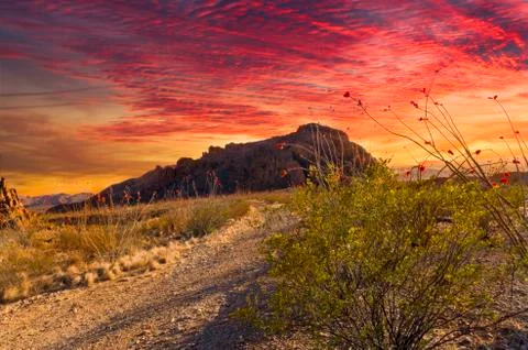 Fiery Terlingua Sunset Stock Photos