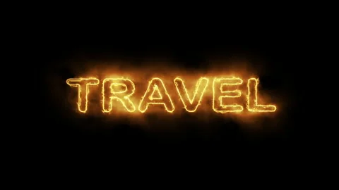 Fiery Travel Text Glowing with Burning Flame Effect on Black Background Stock Footage 337971792
