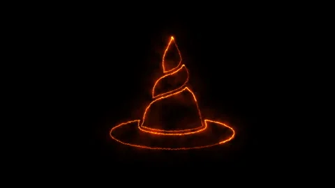 Fiery witch hat animation on black background magic halloween glowing orang.. Stock Footage 339074179
