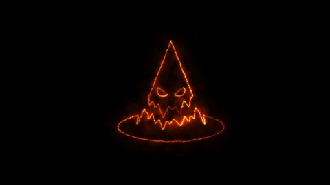 Fiery witch hat animation in dark night for halloween holiday with glowing .. Stock Footage 339074123